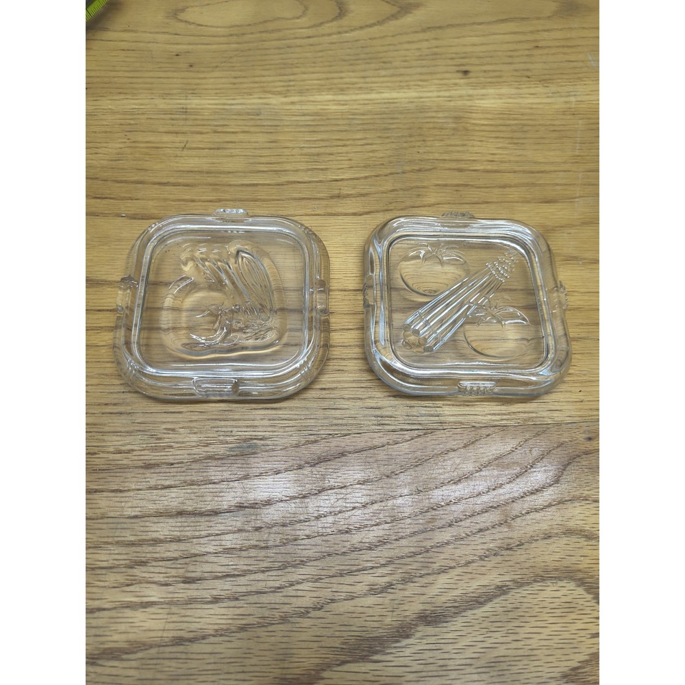 2 VTG Replacement LID ONLY 4" Square Federal‎ Clear Glass LIDS Dish Vegetables